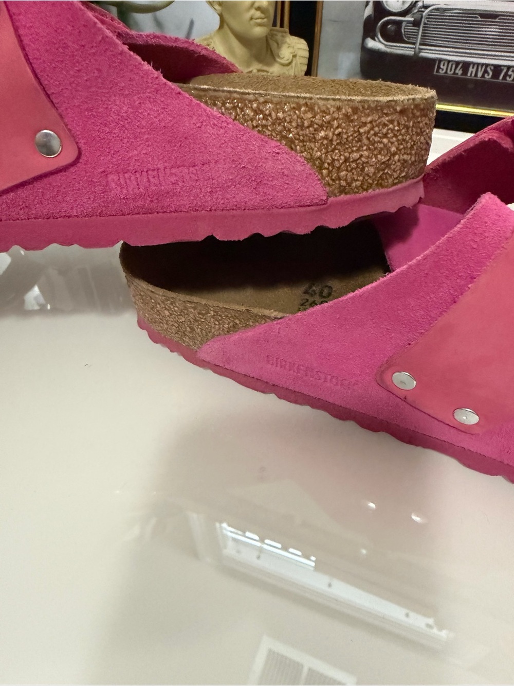 Authentic Birkenstock Pink Suede Triple-Strap Sandals. Size 40.us 9. - Picture 5 of 9